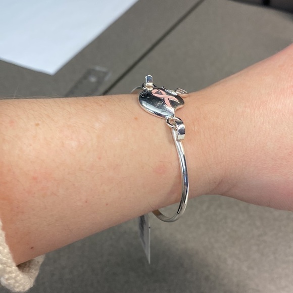 Pink Ribbon Hook Cuff Closure Bracelet- Breast Cancer Awareness For Women NWT - Picture 2 of 5